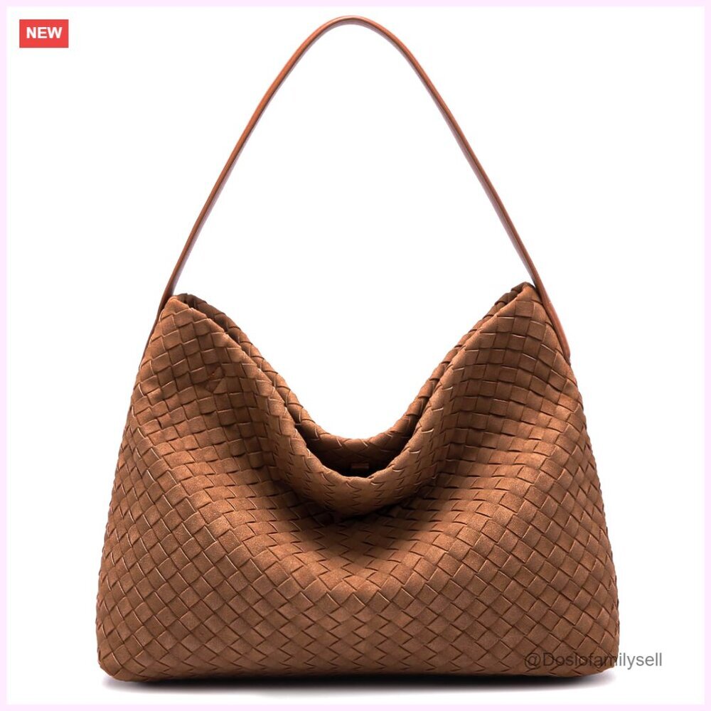 Handwoven Vegan Suede Tote Bag with Adjustable Strap & Pockets